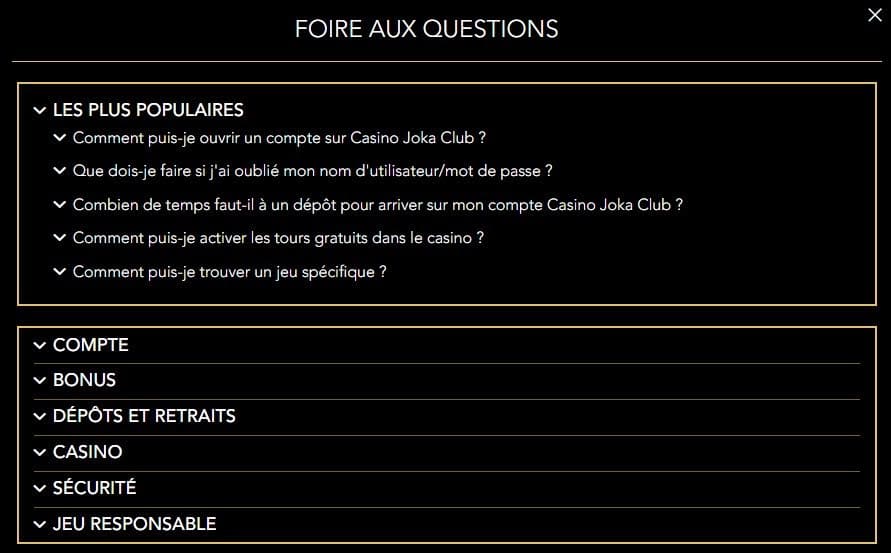 Joka Casino foire aux questions