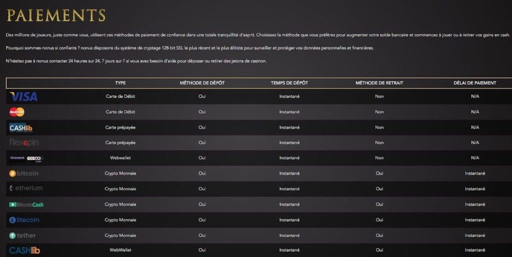 Joka Casino moyens paiement