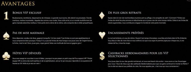 avantages VIP Joka Casino